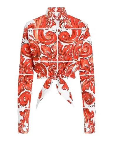 Dolce & Gabbana Majolica Cotton Poplin Long-Sleeve Crop Shirt | Thumbnail 1 Dolce & Gabbana Majolica Cotton Poplin Long-Sleeve Crop Shirt | Thumbnail 1