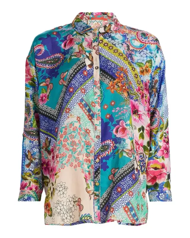 Johnny Was Audrey Evie Patchwork Silk Tunic