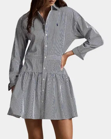 Polo Ralph Lauren Pinstriped Cotton Drop-Waist Mini Shirtdress | Thumbnail 3