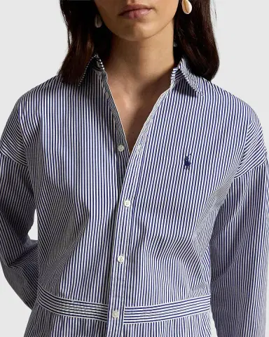 Polo Ralph Lauren Pinstriped Cotton Drop-Waist Mini Shirtdress | Thumbnail 4
