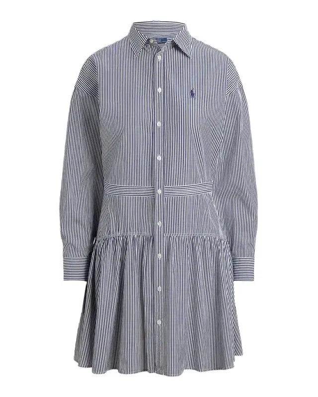 Polo Ralph Lauren Pinstriped Cotton Drop-Waist Mini Shirtdress