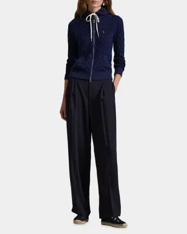 Polo Ralph Lauren Logo Cotton Cable-Knit Hoodie | Thumbnail 2 Polo Ralph Lauren Logo Cotton Cable-Knit Hoodie | Thumbnail 2