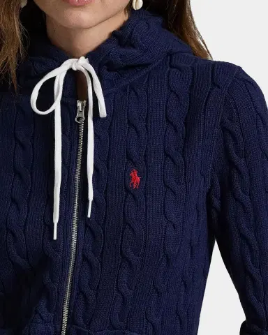 Polo Ralph Lauren Logo Cotton Cable-Knit Hoodie | Thumbnail 5 Polo Ralph Lauren Logo Cotton Cable-Knit Hoodie | Thumbnail 5
