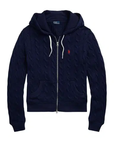 Polo Ralph Lauren Logo Cotton Cable-Knit Hoodie | Thumbnail 1 Polo Ralph Lauren Logo Cotton Cable-Knit Hoodie | Thumbnail 1