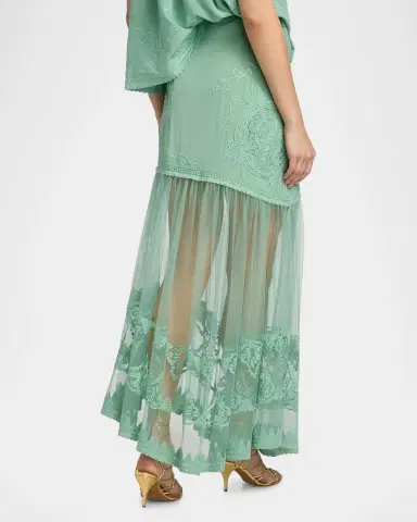 Ulla Johnson Elspeth Floral-Embroidered Sheer Silk Midi Skirt | Thumbnail 3 Ulla Johnson Elspeth Floral-Embroidered Sheer Silk Midi Skirt | Thumbnail 3