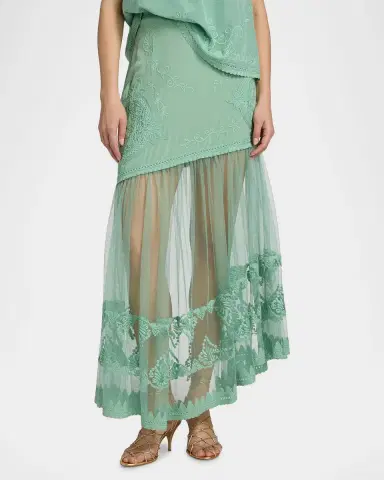 Ulla Johnson Elspeth Floral-Embroidered Sheer Silk Midi Skirt | Thumbnail 4 Ulla Johnson Elspeth Floral-Embroidered Sheer Silk Midi Skirt | Thumbnail 4