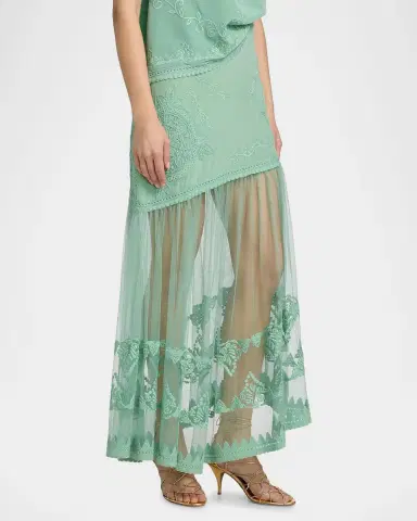 Ulla Johnson Elspeth Floral-Embroidered Sheer Silk Midi Skirt | Thumbnail 7 Ulla Johnson Elspeth Floral-Embroidered Sheer Silk Midi Skirt | Thumbnail 7