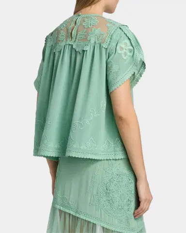 Ulla Johnson Alma Short-Sleeve Lace Silk Top | Thumbnail 3 Ulla Johnson Alma Short-Sleeve Lace Silk Top | Thumbnail 3