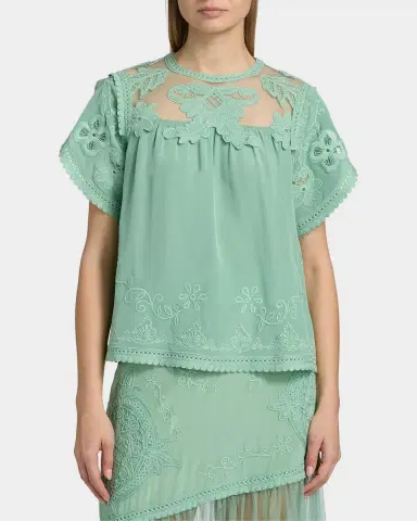 Ulla Johnson Alma Short-Sleeve Lace Silk Top | Thumbnail 4 Ulla Johnson Alma Short-Sleeve Lace Silk Top | Thumbnail 4