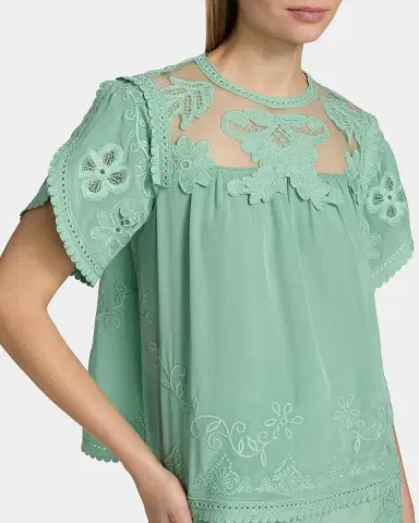 Ulla Johnson Alma Short-Sleeve Lace Silk Top | Thumbnail 5 Ulla Johnson Alma Short-Sleeve Lace Silk Top | Thumbnail 5