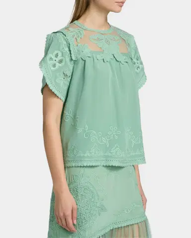 Ulla Johnson Alma Short-Sleeve Lace Silk Top | Thumbnail 7 Ulla Johnson Alma Short-Sleeve Lace Silk Top | Thumbnail 7