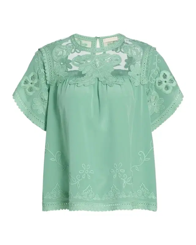 Ulla Johnson Alma Short-Sleeve Lace Silk Top
