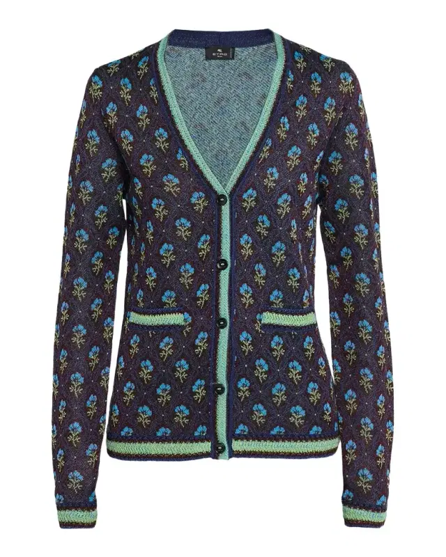 Etro Floral Knit V-Neck Cardigan