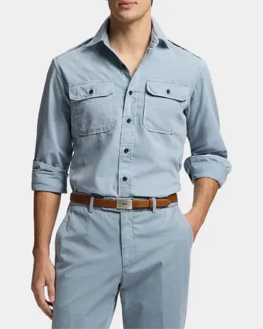 Ralph Lauren Purple Label Men's Garment-Dyed Twill Shirt | Thumbnail 4 Ralph Lauren Purple Label Men's Garment-Dyed Twill Shirt | Thumbnail 4
