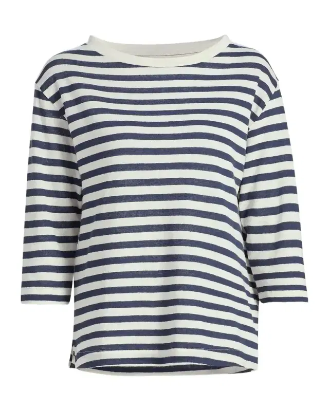 Majestic Filatures Striped Crewneck Cotton-Linen Top