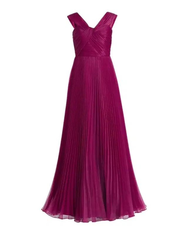 Theia Laurel Pleated Organza Gown