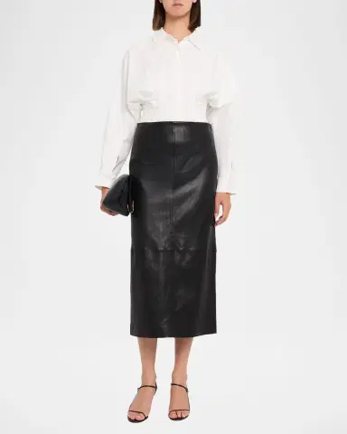 Simkhai Raven Leather Pencil Midi Skirt | Thumbnail 2
