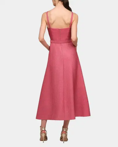 Kay Unger New York Slyvie Floral Belted Satin Tea-Length Dress | Thumbnail 3 Kay Unger New York Slyvie Floral Belted Satin Tea-Length Dress | Thumbnail 3