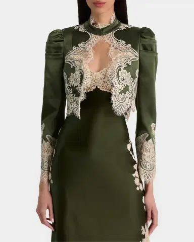 ALICE + OLIVIA Thomasina Lace-Trimmed Crop Jacket | Thumbnail 4