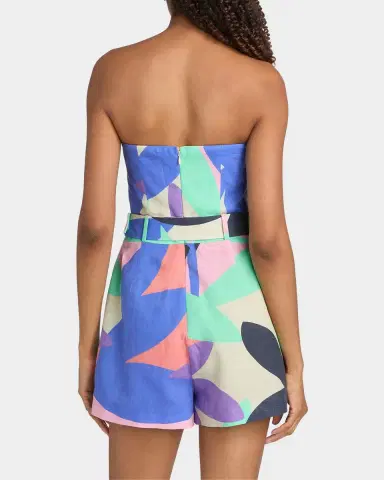 Ramy Brook Isobel Abstract Linen-Cotton Strapless Romper | Thumbnail 3