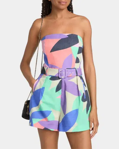 Ramy Brook Isobel Abstract Linen-Cotton Strapless Romper | Thumbnail 4