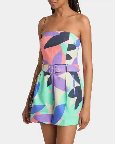 Ramy Brook Isobel Abstract Linen-Cotton Strapless Romper | Thumbnail 6