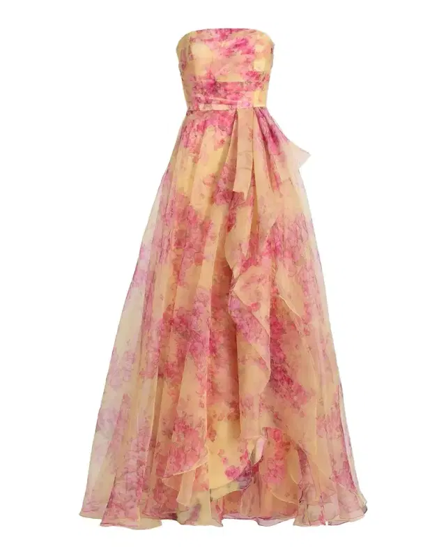 Theia Fahreta Sakura Mist Organza Strapless Gown
