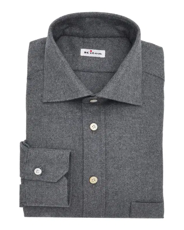 Kiton Men 's Brushed Cotton Flannel Button-Down Shirt