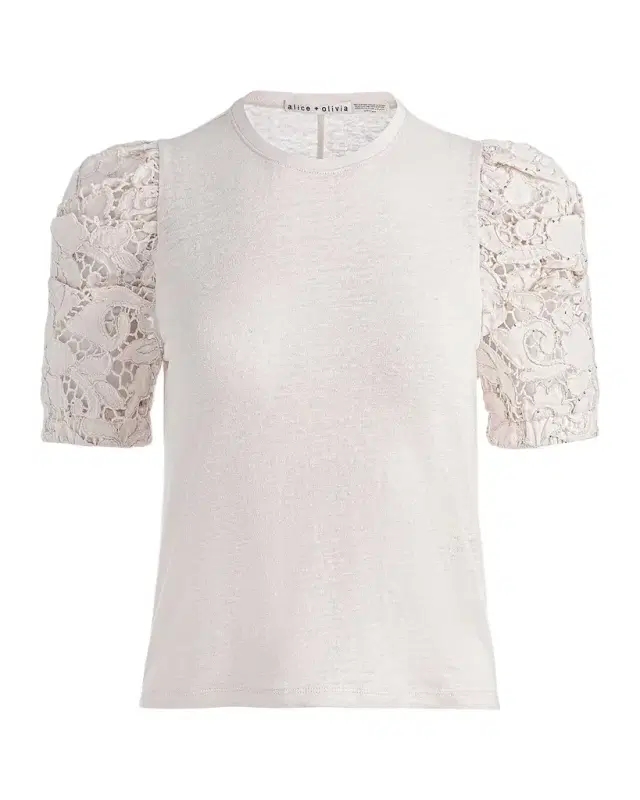 ALICE + OLIVIA Tyler Lace-Sleeve Crewneck Top