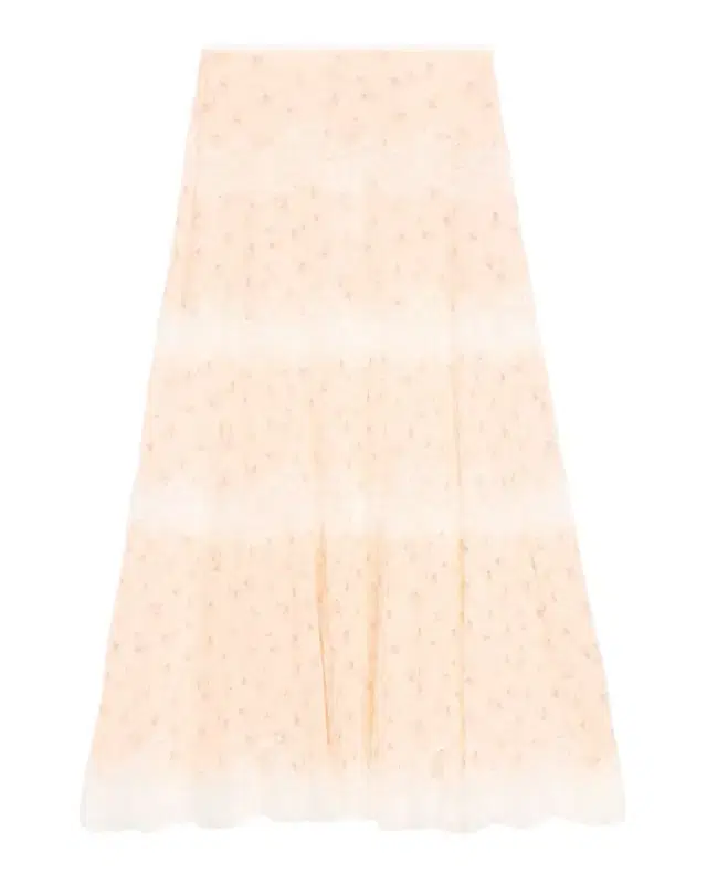 LoveShackFancy Everhart Cotton-Silk Lace Maxi Skirt