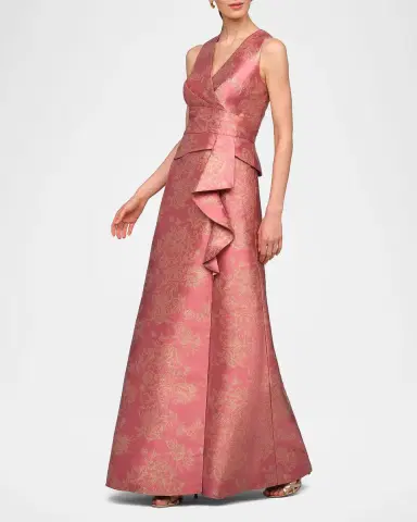 Kay Unger New York Rhianna Metallic Jacquard A-Line Gown | Thumbnail 4 Kay Unger New York Rhianna Metallic Jacquard A-Line Gown | Thumbnail 4