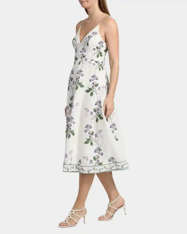 Hemant & Nandita Floral Linen-Cotton A-Line Midi Dress | Thumbnail 2