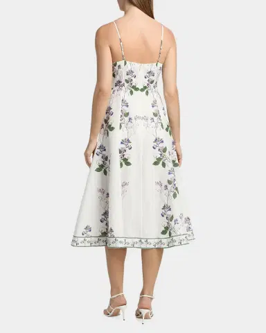 Hemant & Nandita Floral Linen-Cotton A-Line Midi Dress | Thumbnail 3