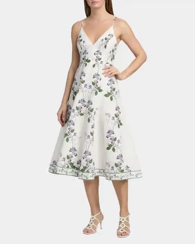 Hemant & Nandita Floral Linen-Cotton A-Line Midi Dress | Thumbnail 4