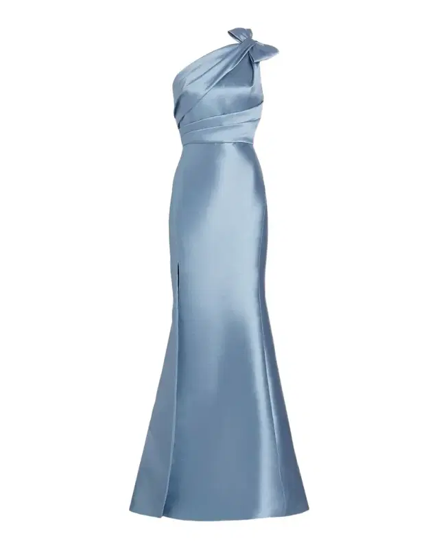 Amsale One-Shoulder Bow Mikado Gown