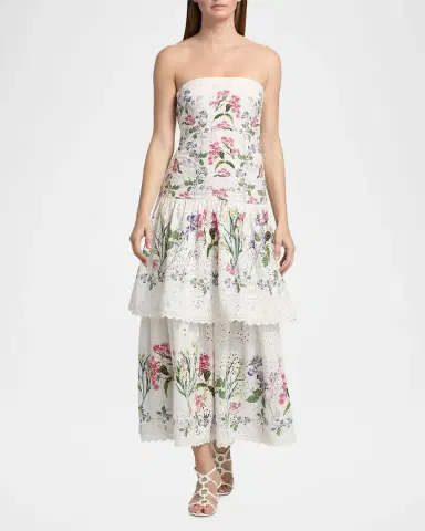 Hemant & Nandita Floral Cotton Tiered Strapless Maxi Dress | Thumbnail 2 Hemant & Nandita Floral Cotton Tiered Strapless Maxi Dress | Thumbnail 2