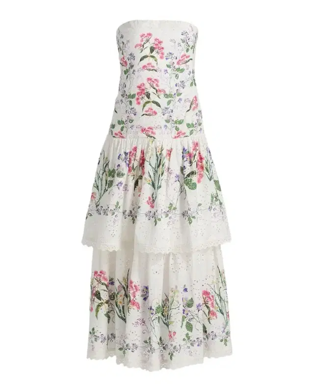 Hemant & Nandita Floral Cotton Tiered Strapless Maxi Dress