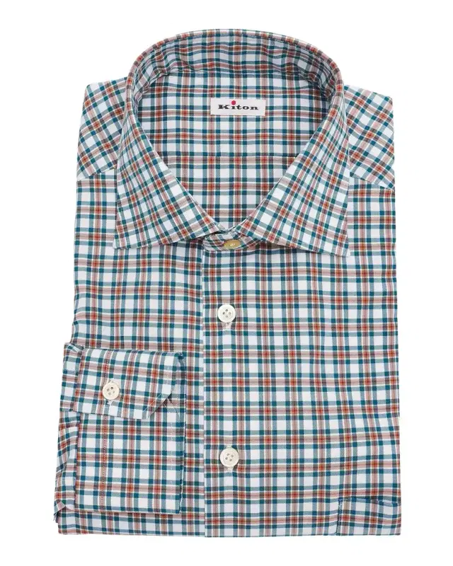 Kiton Men 's Cotton Plaid Classic-Fit Dress Shirt