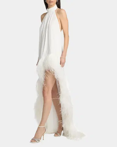 Bronx and Banco Madeline Feather-Trim Halterneck Gown | Thumbnail 2 Bronx and Banco Madeline Feather-Trim Halterneck Gown | Thumbnail 2