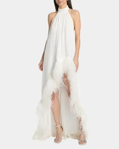 Bronx and Banco Madeline Feather-Trim Halterneck Gown | Thumbnail 4 Bronx and Banco Madeline Feather-Trim Halterneck Gown | Thumbnail 4