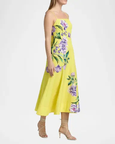 Hemant & Nandita Floral Linen-Cotton A-Line Midi Dress | Thumbnail 2