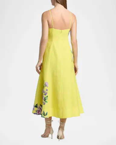 Hemant & Nandita Floral Linen-Cotton A-Line Midi Dress | Thumbnail 3