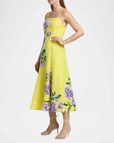 Hemant & Nandita Floral Linen-Cotton A-Line Midi Dress | Thumbnail 7