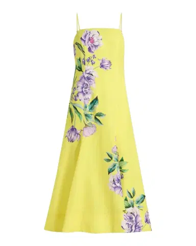 Hemant & Nandita Floral Linen-Cotton A-Line Midi Dress | Thumbnail 1