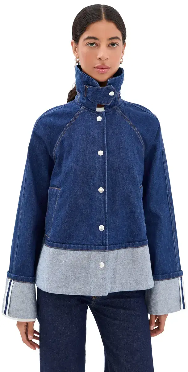 Brandon Maxwell The Wells Trapeze Denim Jacket Indigo