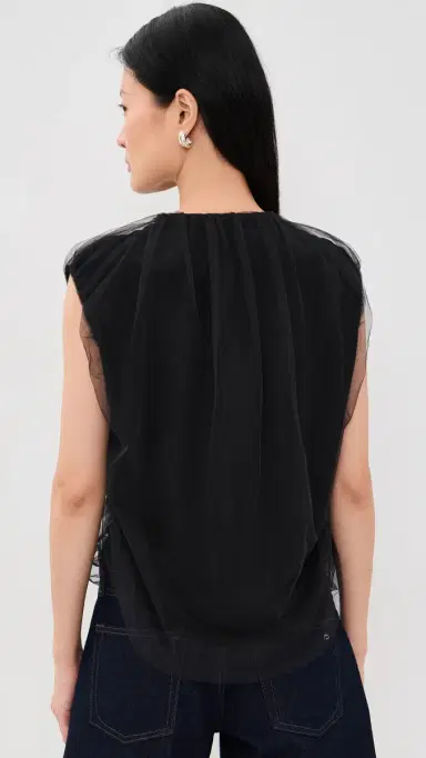 MEIMEIJ Sleeveless Tulle Jewel Neck Top Nero | Thumbnail 3 MEIMEIJ Sleeveless Tulle Jewel Neck Top Nero | Thumbnail 3