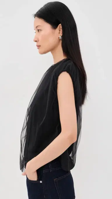 MEIMEIJ Sleeveless Tulle Jewel Neck Top Nero | Thumbnail 4 MEIMEIJ Sleeveless Tulle Jewel Neck Top Nero | Thumbnail 4