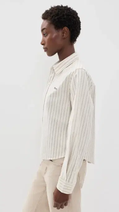 MOTHER The Cropped Bestie Button Down hirt Cream and Black tripe | Thumbnail 4 MOTHER The Cropped Bestie Button Down hirt Cream and Black tripe | Thumbnail 4