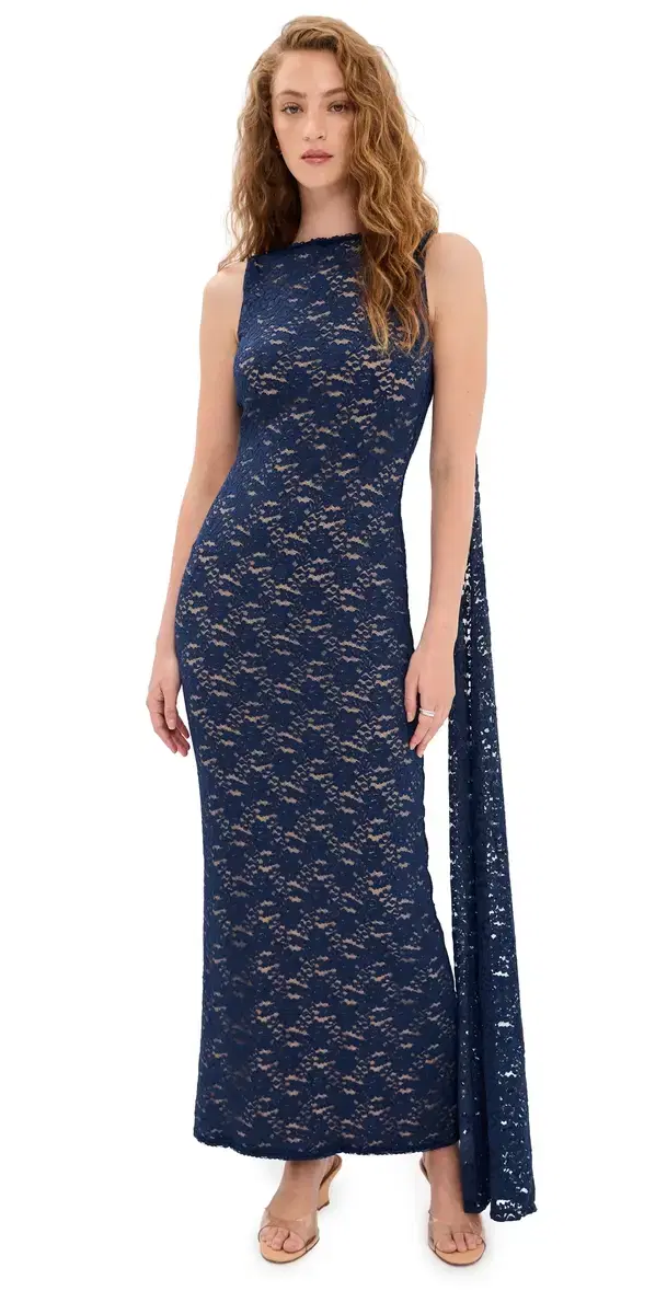 Runaway The Label Janie Boat Neck Maxi Dress Navy
