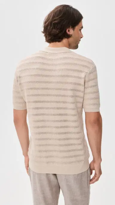 Frescobol Carioca Rino Cotton Jacquard Wave Knit Polo Sand | Thumbnail 3 Frescobol Carioca Rino Cotton Jacquard Wave Knit Polo Sand | Thumbnail 3